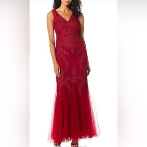 Cachet Embroidered Tulle Gown Mermaid Long Dress 4 Women’s RED Dress Sleeveless